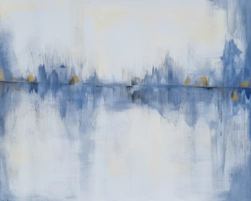 "Blue Lines" | Oil And Acrylic Painting in Paintings by Shirly Maimom Art. Item made of canvas works with contemporary & art deco style