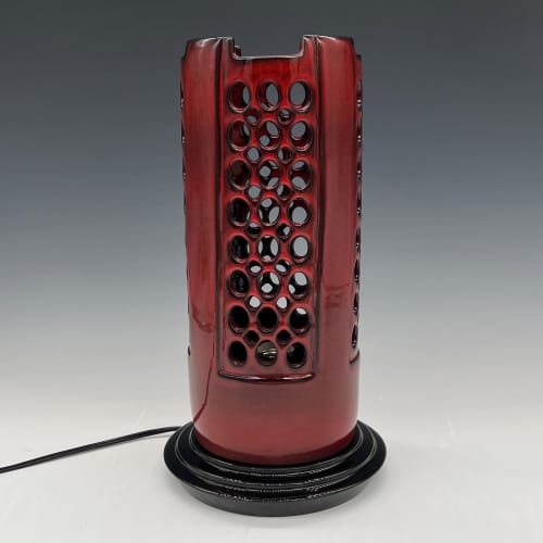 Red Pierced Lamp | Table Lamp in Lamps by Lynne Meade