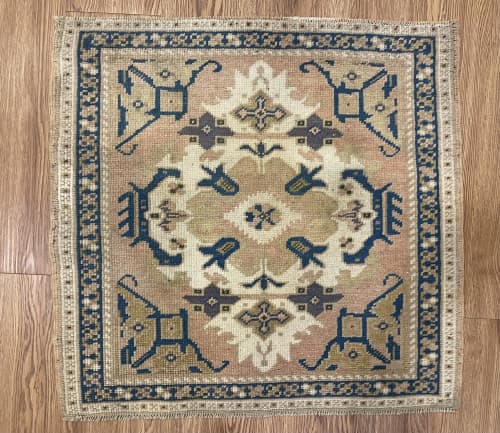 Hand-woven Turkish Rug Doormat| 2.2 x 2.2 | Small Rug in Rugs by Wool and Rug. Item made of wool compatible with boho and contemporary style