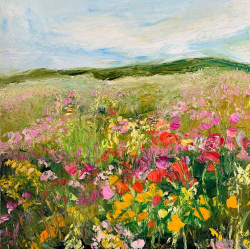 Wild Flowers Meadow | Oil And Acrylic Painting in Paintings by Checa Art. Item made of canvas with synthetic