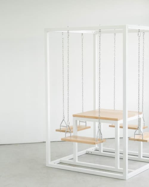 White 4-Seater SwingTable Cedar | Picnic Table in Tables by SwingTables. Item made of wood with steel