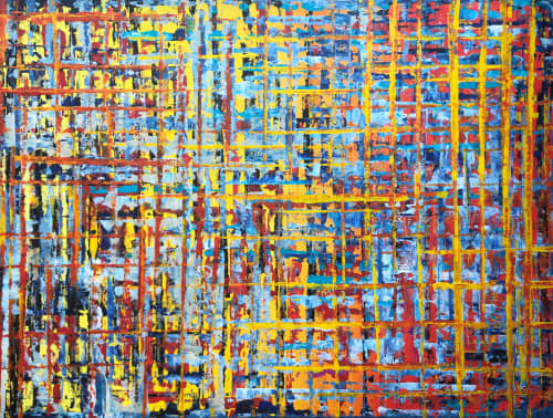Sun Grid | Oil And Acrylic Painting in Paintings by KARDIMAGO. Item composed of synthetic