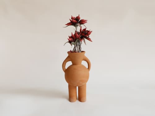 V-Neck Two Legged Terracotta Vase | Vases & Vessels by Aman Khanna (Claymen)ˇ. Item composed of ceramic