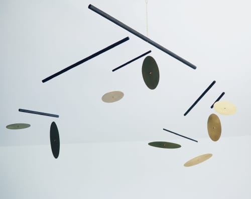Golden Planets Kinetic Sculpture | Wall Sculpture in Wall Hangings by Eli Altanova. Item composed of wood and brass