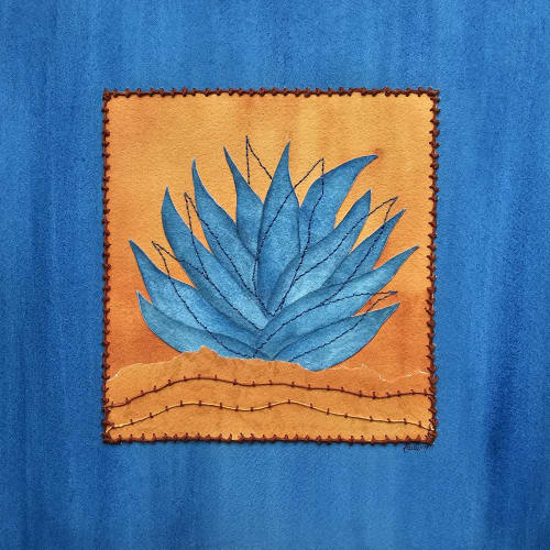 Blue Maguey | Collage in Paintings by Laila Vazquez. Item composed of cotton and paper in boho or minimalism style