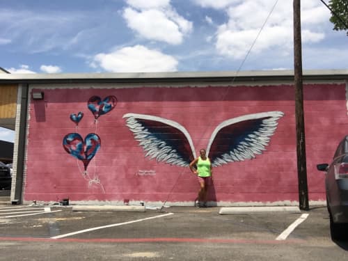 “Fly Away” Angel Wings & Balloons | Street Murals by Sheri Johnson-Lopez. Item made of synthetic