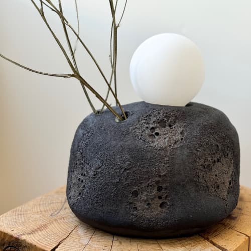 Handmade Ceramic Ikebana Lava Rock Lamp | Table Lamp in Lamps by The Minimalist Ceramist. Item made of ceramic works with boho & minimalism style
