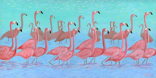 Flamingo Parade - Original Oil Painting on Canvas | Oil And Acrylic Painting in Paintings by Michelle Keib Art. Item composed of canvas