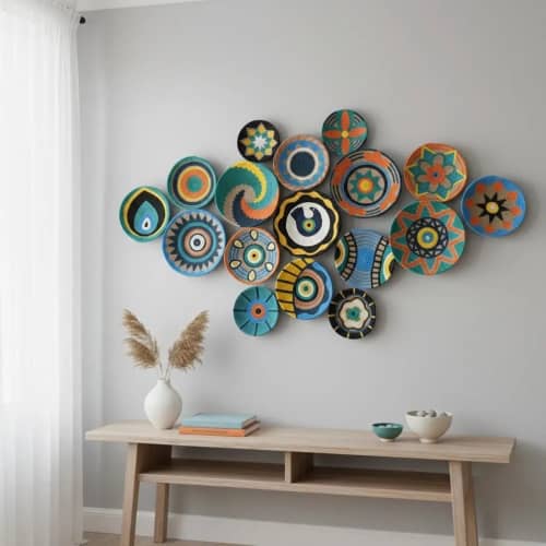 Wicker Wall Plate Set: Boho Woven Basket Decor | Decorative Plate in Decorative Objects by Sarmal Design. Item made of cotton with synthetic works with boho & contemporary style