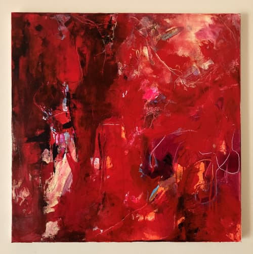 Red for Lucia | Oil And Acrylic Painting in Paintings by Viktoria Ganhao. Item composed of canvas & synthetic compatible with contemporary and modern style