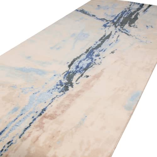 Modern Abstract Rug with Beige and blue Distressed Pattern | Area Rug in Rugs by Rug and Kilim