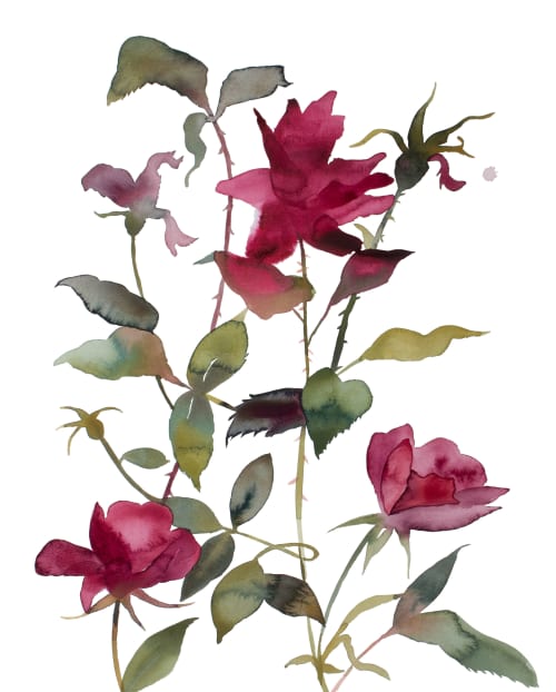 Rose Study No. 84 : Original Watercolor Painting | Paintings by Elizabeth Becker. Item composed of paper compatible with boho and minimalism style