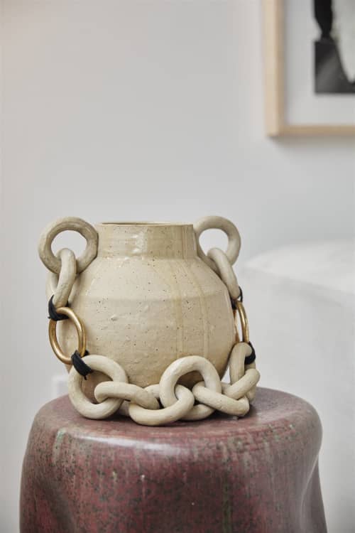 Chain Vase | Vases & Vessels by isiko. Item composed of brass and ceramic