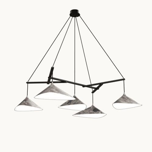 Emily Group of Five Pendant Light Oxid | Chandeliers by MOSS Objects. Item composed of oak wood and steel in contemporary or modern style