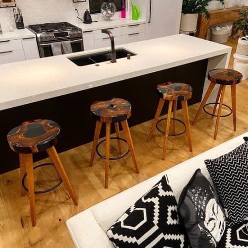 Resin + Teak Stools With A Custom Fabricated Teak Base | Chairs by Marsden Designs. Item composed of wood & synthetic