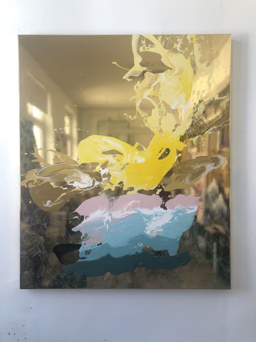 Apollos Aurora - gold mirror painting | Oil And Acrylic Painting in Paintings by Frederik Hesseldahl - The Art of Clean. Item made of glass with synthetic