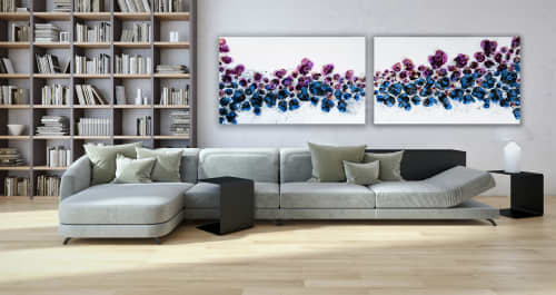 'DAHLIAS' - Luxury Epoxy Resin Abstract Artwork | Oil And Acrylic Painting in Paintings by Christina Twomey Art + Design. Item composed of wood and synthetic