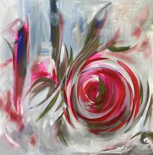 Floral Energy | Oil And Acrylic Painting in Paintings by Viktoria Ganhao. Item made of canvas