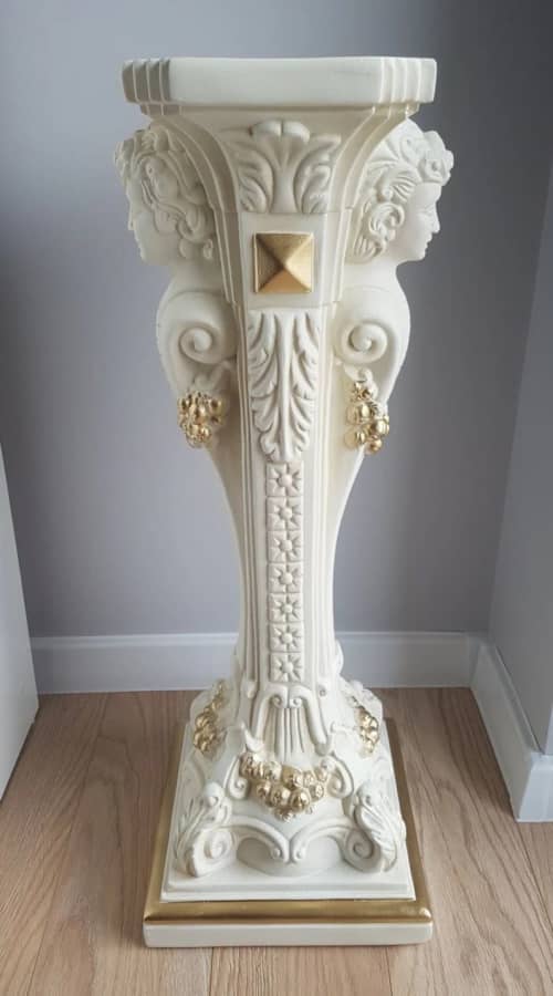 Column with sculptured Faces all hand made in Europe art | Furniture by ultimate European. Item in mid century modern or country & farmhouse style