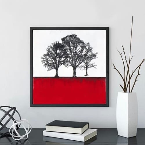 Scarlett Trees | Oil And Acrylic Painting in Paintings by Shari Lyon Fine Art. Item made of synthetic