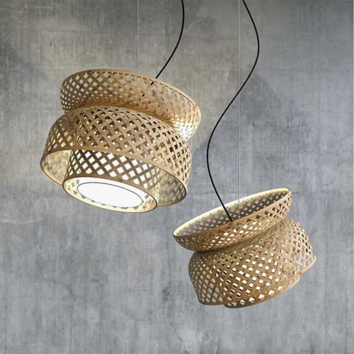 Lotus Pendant Lamp | Pendants by Mianzi. Item composed of bamboo & linen