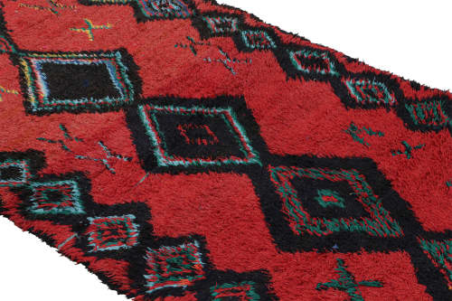 Vintage Mid-Century Moroccan Geometric Diamond Red Green | Area Rug in Rugs by Rug and Kilim
