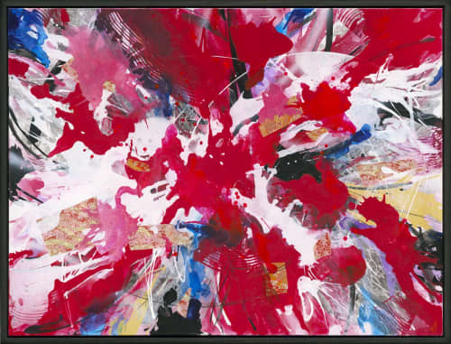 Ruby Blossoms | Mixed Media by Shazia Imran. Item made of canvas with synthetic