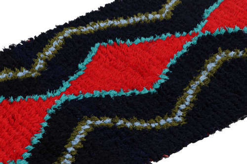 Vintage Moroccan Runner in Black with Red Diamond Medallions | Area Rug in Rugs by Rug and Kilim