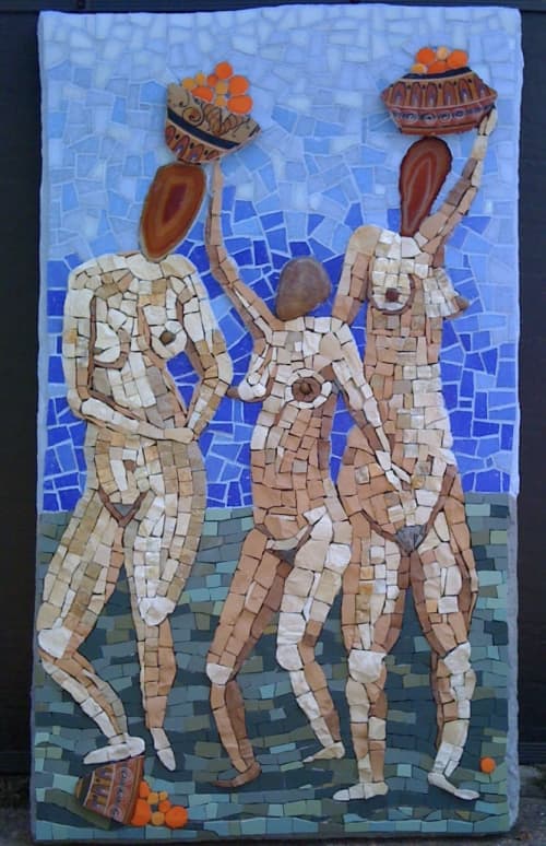 Graced With Oranges | Wall Sculpture in Wall Hangings by Gila Mosaics Studio. Item made of stone & glass compatible with boho and contemporary style