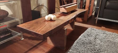 Small Japanese Slab Coffee Table.  Bastogne Walnut | Tables by SjK Design Studios. Item made of walnut works with minimalism & mid century modern style