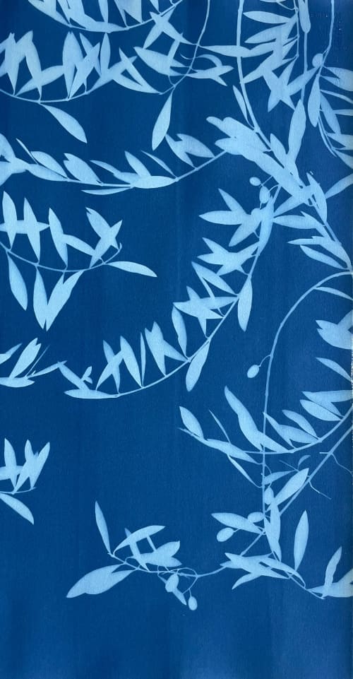 Blue Olive: 30 x 16 in. original cyanotype | Prints in Paintings by Christine So. Item composed of paper in boho or japandi style