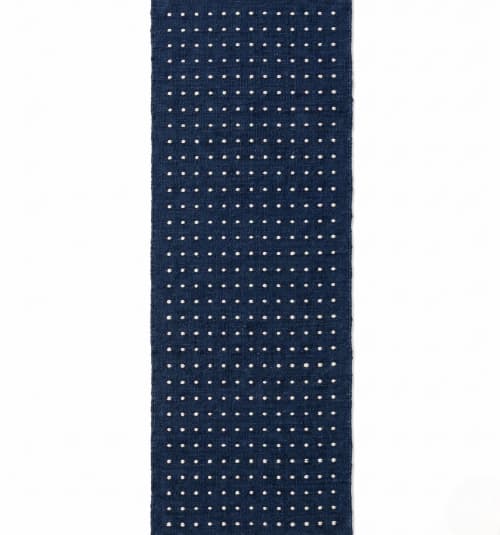 Handwoven Woolen Blue & White Runner Rug | Rugs by Evergreen Carpets. Item composed of wool in boho or minimalism style