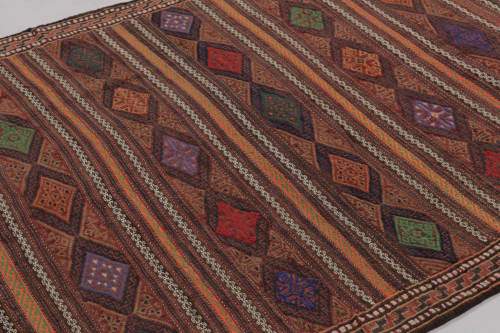 Vintage Persian Soumak Kilim, Earth Tones with Diamond | Area Rug in Rugs by Rug and Kilim