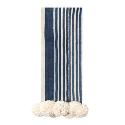 indigo stripe pom pom throw/cream | Apparel in Apparel & Accessories by Charlie Sprout. Item made of fabric