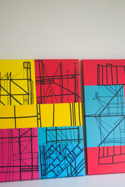 Tres Escalas, Red, Blue and Yellow | Oil And Acrylic Painting in Paintings by Atelier Stumpo. Item composed of canvas and synthetic