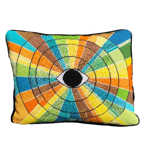 hand-embroidered KALEIDOSCOPE EYE pillow, OOAK | Pillows by Mommani Threads. Item made of wool compatible with contemporary and eclectic & maximalism style