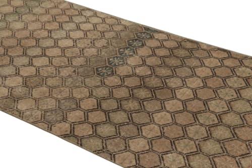 Vintage Distressed Runner Rug, Beige-Brown Geometric Pattern | Area Rug in Rugs by Rug and Kilim