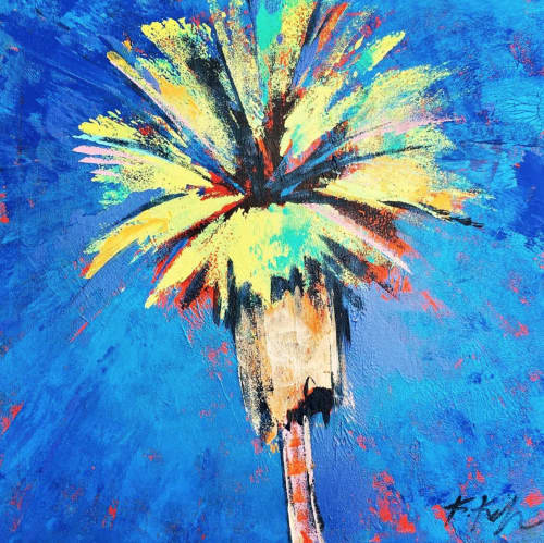 Cerulean Sizzle Palm | Oil And Acrylic Painting in Paintings by Kathleen Keifer. Item made of canvas with synthetic
