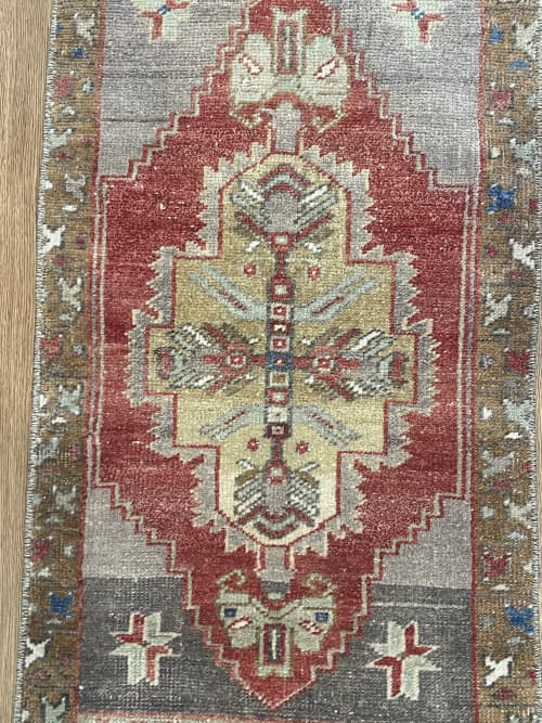 Hand-woven Turkish Rug Doormat| 1.5 x 2.11 | Small Rug in Rugs by Wool and Rug. Item composed of wool in boho or contemporary style