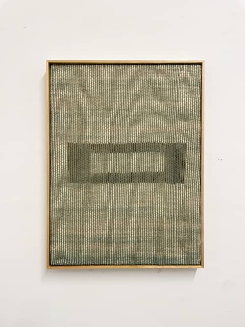 Green like Gold #1;  2023 Minimalist Woven Tapestry | Wall Hangings by Cheyenne Concepcion. Item made of maple wood with fiber works with minimalism & mid century modern style