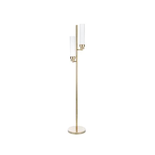 Canneté double light brass floor lamp | Lamps by Bronzetto. Item made of brass & glass