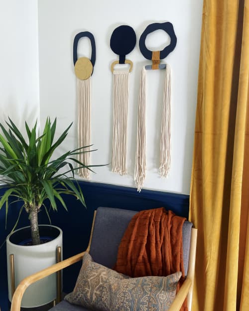 Black and Gold Pendants | Tapestry in Wall Hangings by HILO Fiber Art. Item composed of cotton & fiber
