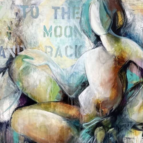 Available: To The Moon And Back, 36”x36” original art | Oil And Acrylic Painting in Paintings by Jeanette Jarville, BFA Emily Carr University of Art. Item made of canvas