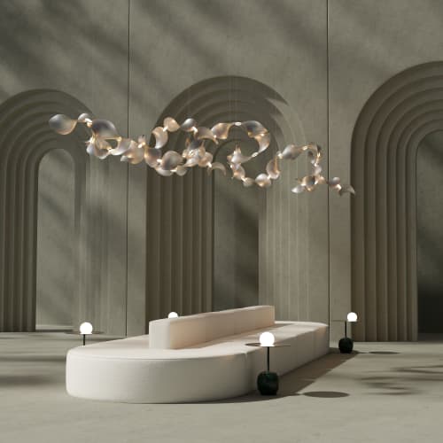 Dune 20 Curve in Metallic Tones Pendant Light | Chandeliers by MOSS Objects. Item composed of metal in contemporary or japandi style