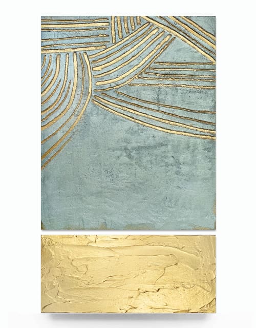 Ancient Golden Sun | Mixed Media by Alyson Storms. Item composed of wood and marble in minimalism or mid century modern style
