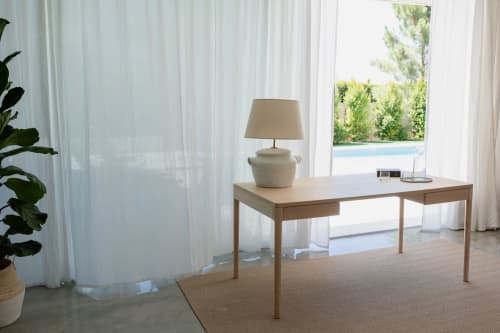 FRONT – Minimalist Work Desk in Solid Ash Wood | Tables by MOR Design. Item made of wood works with minimalism & mediterranean style