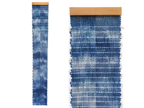 Indigo Stream | Tapestry in Wall Hangings by Jessie Bloom. Item made of wood with cotton works with boho & contemporary style