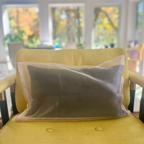 Bespoke Black Velvet Pillow With Champagne Organza Sleeve | Pillows by Mommani Threads. Item in contemporary or modern style