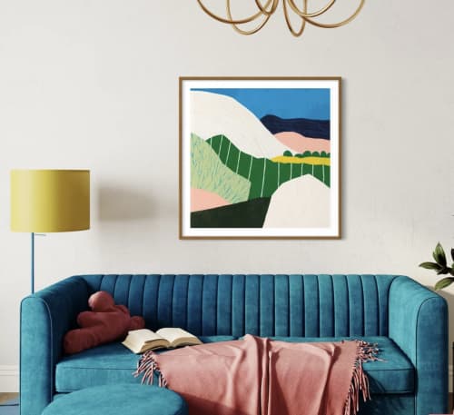 Big Blue Abstract Landscape Fine Art Print | Prints by Art by Amanda Webster. Item made of canvas with paper works with boho & mid century modern style