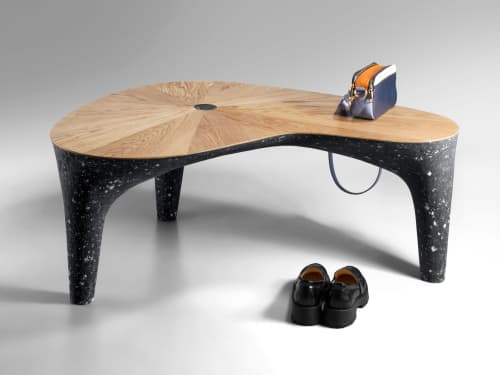 Black Stone & Oak Bench - Ma Series in Bio Concrete | Benches & Ottomans by Donatas Žukauskas. Item made of oak wood & concrete compatible with minimalism and contemporary style